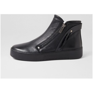 Django & Juliette Laste Dj Black Black Leather Patent Black Black Boots Womens Shoes Ankle Boots