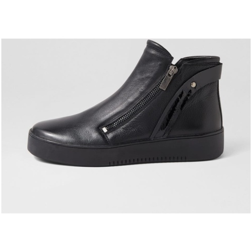 Django & Juliette Laste Dj Black Black Leather Patent Black Black Boots Womens Shoes Ankle Boots