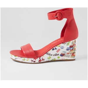 Django & Juliette Perfectos Dj Red Amalfi Print Leather Red Amalfi Print Sandals Womens Shoes Casual Heeled Sandals