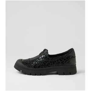 Django & Juliette Semele Dj Black Leopard Black Fabric Leather Black Leopard Black Shoes Womens Shoes Casual Flat Shoes