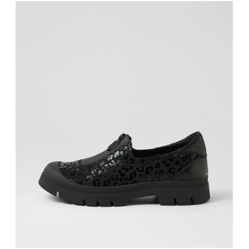 Django & Juliette Semele Dj Black Leopard Black Fabric Leather Black Leopard Black Shoes Womens Shoes Casual Flat Shoes
