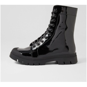 Django & Juliette Siron Dj Black Patent Leather Black Boots Womens Shoes Casual Ankle Boots