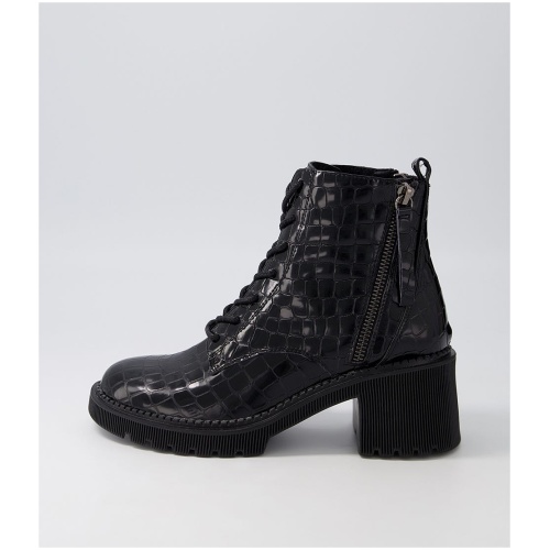 Django & Juliette Zyan Dj Black Croc Leather Black Boots Womens Shoes Casual Ankle Boots