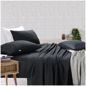 Elan Linen 100% Egyptian Cotton Vintage Washed 500TC Charcoal 50 cm Deep Mega King Bed Sheets Set