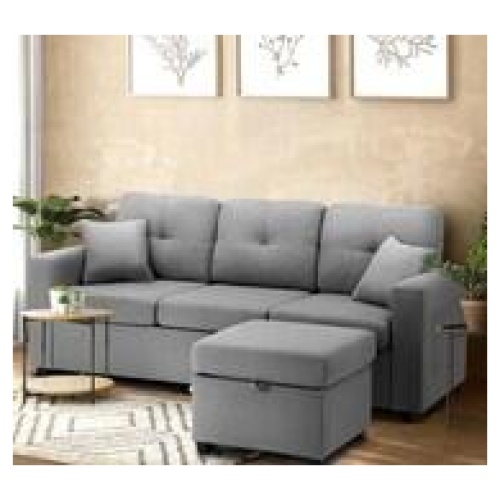 Elwine 3 Seater Storage Sofa With Storage Ottoman Grey