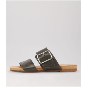 Eos Dallas Eo Khaki Leather Khaki Sandals Womens Shoes Casual Sandals Flat Sandals