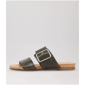 Eos Dallas Eo Khaki Leather Khaki Sandals Womens Shoes Casual Sandals Flat Sandals