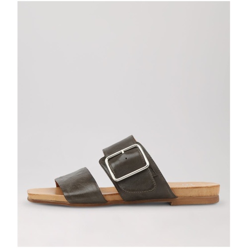 Eos Dallas Eo Khaki Leather Khaki Sandals Womens Shoes Casual Sandals Flat Sandals