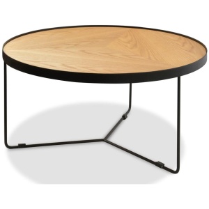 Ex Display - Luna 90x45cm Round Coffee Table - Natural Top - Black Frame by Interior Secrets - AfterPay Available