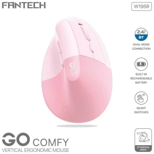 Fantech GO Comfy W195R Vertical Ergonomic Wireless Mouse (Pink)