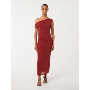 Forever New Women's Anais Petite Mesh Midi Dress in Winery