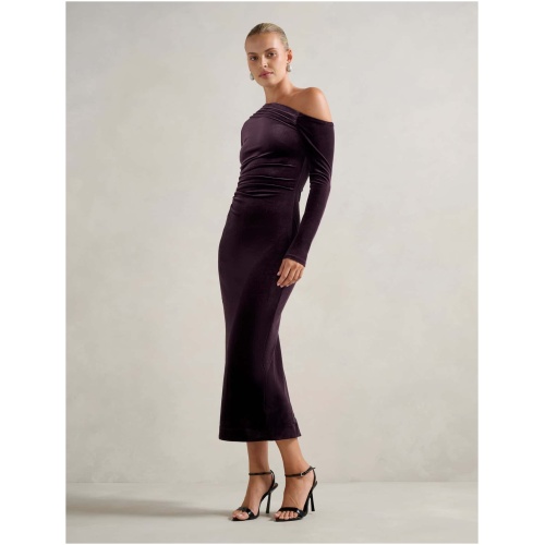 Forever New Women's Angelina Asym Velvet Bodycon Dress in Grape Punch