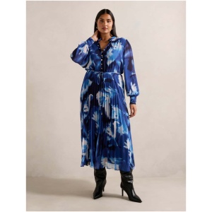 Forever New Women's Annabel Curve Button Through Midi Dress in Blue Odella Floral