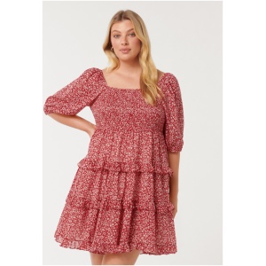 Forever New Women's Bliss Curve Plus Size Shirred Mini Dress in Red Park Ditsy