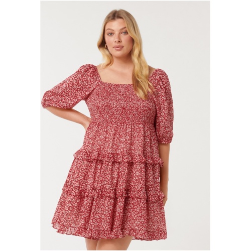 Forever New Women's Bliss Curve Plus Size Shirred Mini Dress in Red Park Ditsy