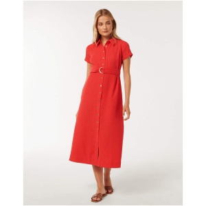 Forever New Women's Briley Textured Shirt Dress in Cherry Tomato