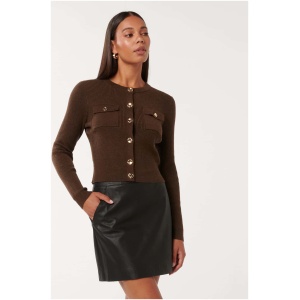 Forever New Women's Delta Utility Knit Cardigan Sweater in Chocolate