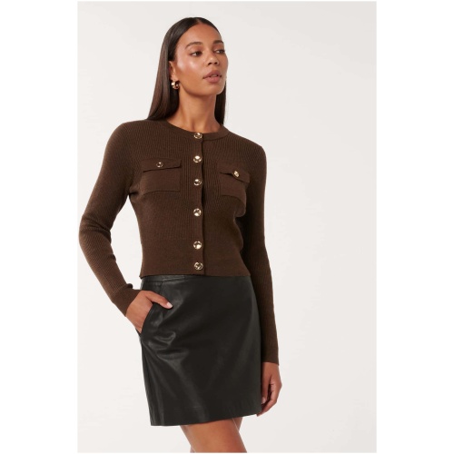 Forever New Women's Delta Utility Knit Cardigan Sweater in Chocolate