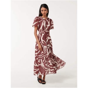 Forever New Women's Eleanor Petite Short Sleeve Midi Dress in Dark Drew Abstract