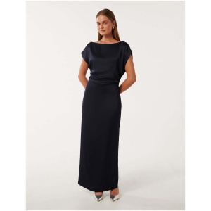 Forever New Women's Ella Draped Satin Midi Dress in Navy