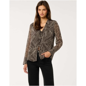 Forever New Women's Hope Tie Front Shirt in Dark Sloane Abstract