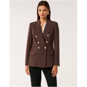 Forever New Women's Immie Double Breasted Blazer Jacket in Espresso