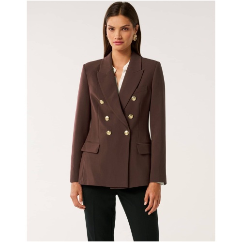 Forever New Women's Immie Double Breasted Blazer Jacket in Espresso