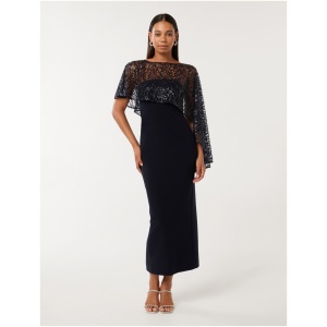 Forever New Women's Kara Sequin Cape Maxi Dress in Midnight Blue