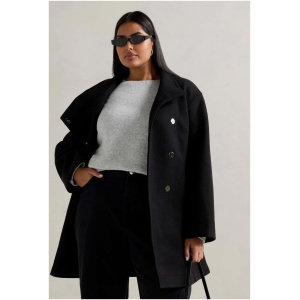 Forever New Women's Lola Curve Funnel Neck Wrap Coat in Black