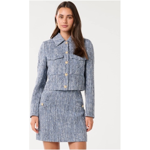 Forever New Women's Marley Boucle Jacket in Blue Boucle Suit