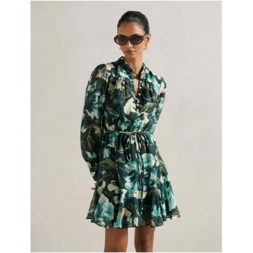 Forever New Women's Tina Petite Long Sleeved Mini Dress in Green Lyell Floral