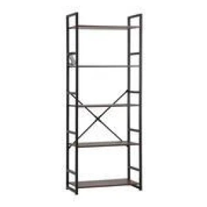 Grant Black/Rustic Walnut 5-Tier Metal Bookshelf Black