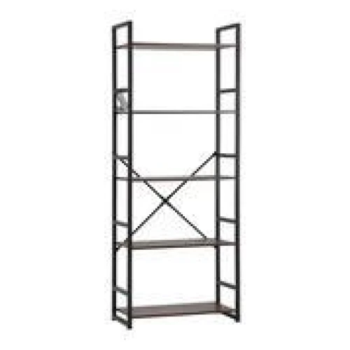 Grant Black/Rustic Walnut 5-Tier Metal Bookshelf Black