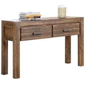 Hall Table 2 Storage Drawers Solid Acacia Wooden Frame Hallway in Chocolate Color