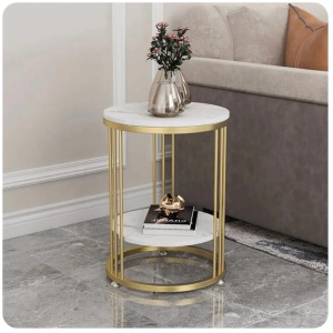 Interior Ave Cleo Gold Two Shelf Stone Side Table