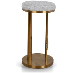 Jovan 68cm Brushed Gold Bar Stool - Silver Grey Boucle by Interior Secrets - AfterPay Available