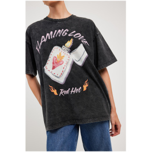 Maku The Label Flaming Love Acid Wash Tee Black