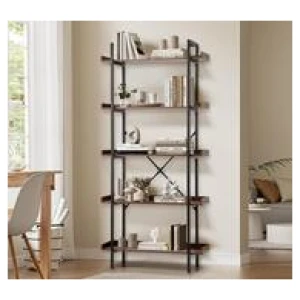 Marshall Black/Rustic Walnut 5-Tier Metal Bookshelf Black