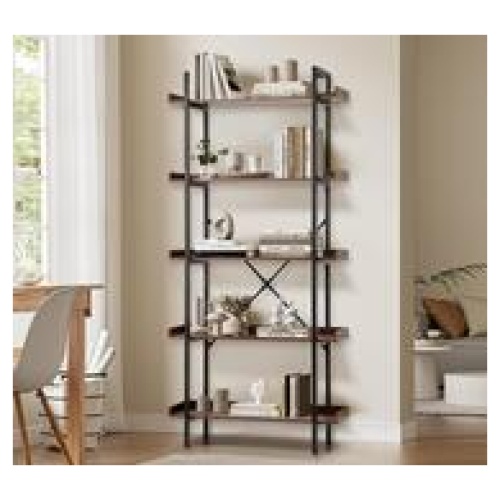 Marshall Black/Rustic Walnut 5-Tier Metal Bookshelf Black