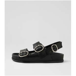Mollini Caylia Mo Black Leather Black Sandals Womens Shoes Casual Sandals Flat Sandals