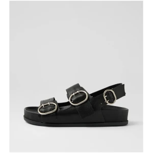 Mollini Caylia Mo Black Leather Black Sandals Womens Shoes Casual Sandals Flat Sandals