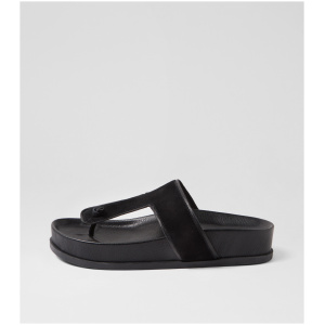 Mollini Cece Mo Black Suede Leather Black Sandals Womens Shoes Casual Sandals Flat Sandals