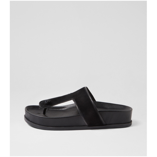 Mollini Cece Mo Black Suede Leather Black Sandals Womens Shoes Casual Sandals Flat Sandals