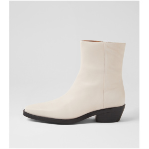 Mollini Fyona Mo Cream Black Heel Leather Cream Black Heel Boots Womens Shoes Casual Ankle Boots