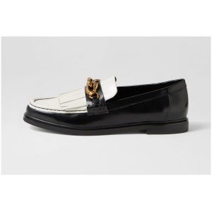 Mollini Grin Mo Black White Shine Leather Black White Shoes Womens Shoes Casual Flat Shoes
