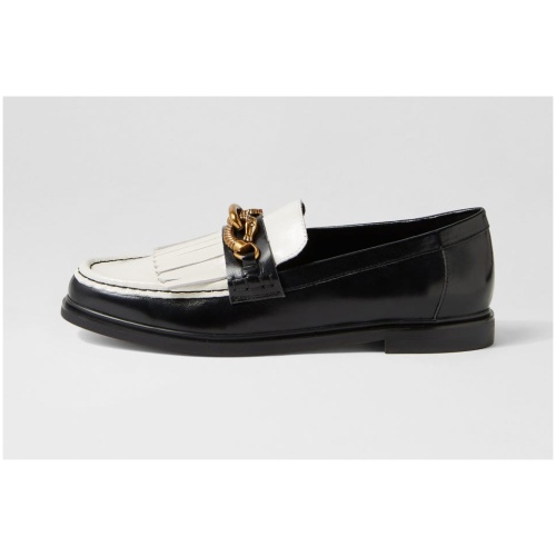 Mollini Grin Mo Black White Shine Leather Black White Shoes Womens Shoes Casual Flat Shoes