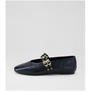 Mollini Haizel Mo Black Crinkle Black Leather Black Crinkle Black Shoes Womens Shoes Casual Flat Shoes