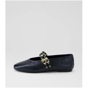 Mollini Haizel Mo Black Crinkle Black Leather Black Crinkle Black Shoes Womens Shoes Casual Flat Shoes