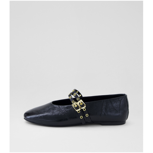 Mollini Haizel Mo Black Crinkle Black Leather Black Crinkle Black Shoes Womens Shoes Casual Flat Shoes