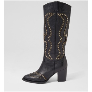 Mollini Lurva Mo Black Gold Leather Black Gold Boots Womens Shoes Casual Long Boots